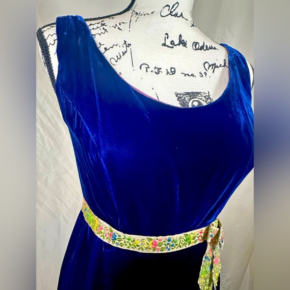 Vintage 1960s Evening Gown Velveteen Custom Dress Women’s Small Cobalt Blue - Picture 4 of 14